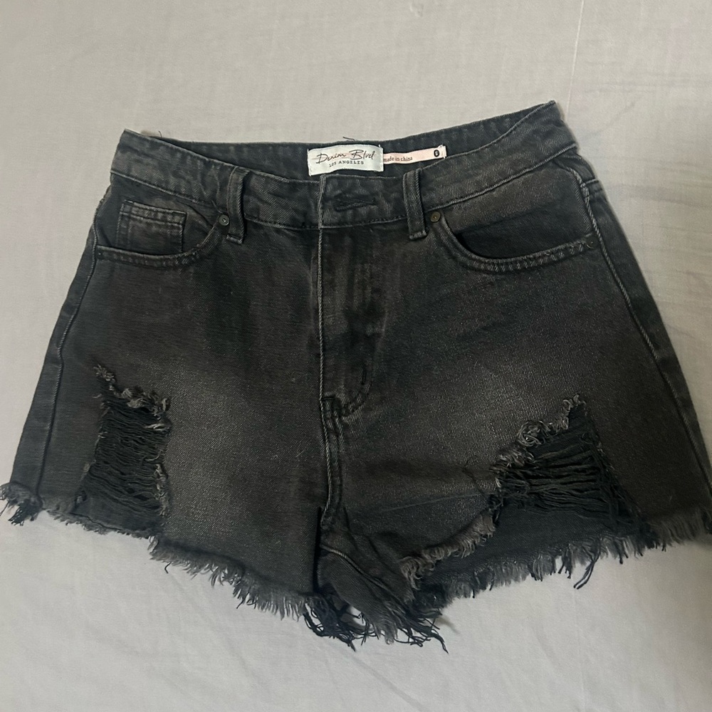 Distressed Black Denim Shorts